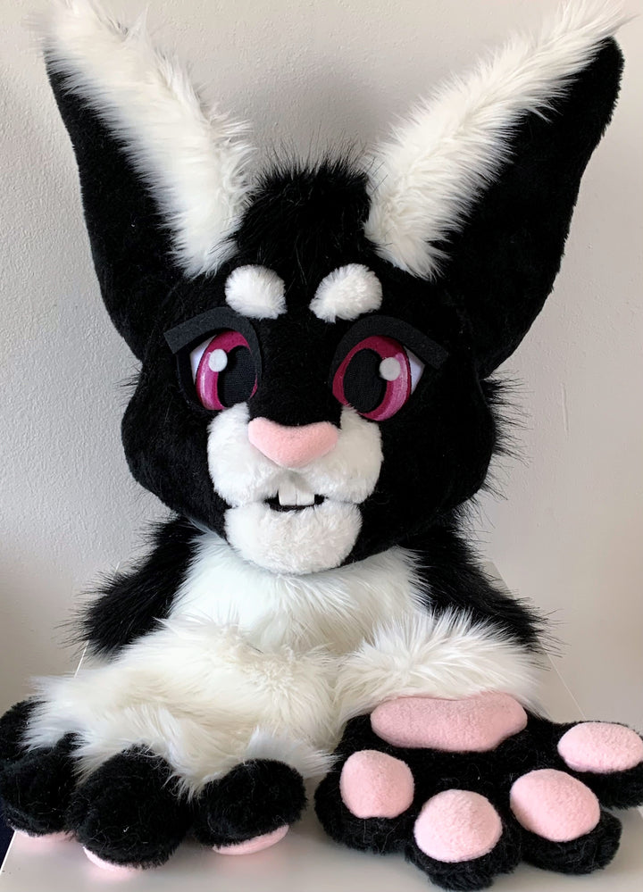 Black rabbit fursuit head and hand paws for sale