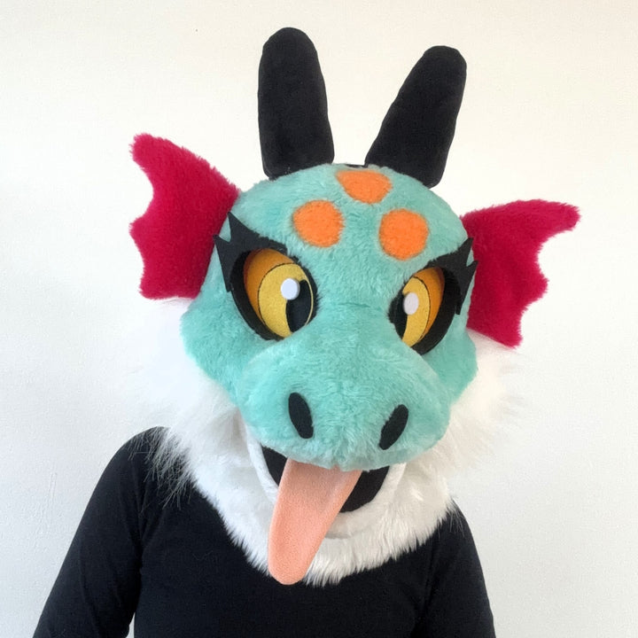 Kids dragon fursuit head and tail 4"4 (135cm)-5"7 (170cm), girls furry mask Oneandonlycostumes