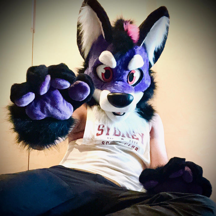 Purple Wolf Husky Fursuit Head, Hand Paws, Tail - size XL MTO UA