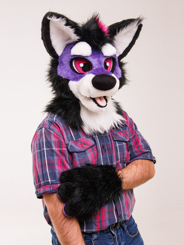 SPECIAL OFFER 10% OFF Premade purple wolf fursuit head, hand paws and tail, affordable premade wolf fursuit partial