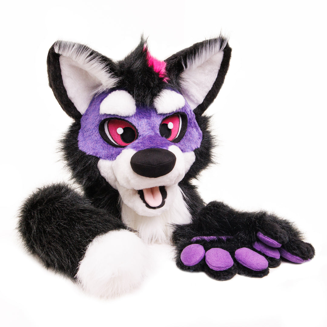 SPECIAL OFFER 10% OFF Premade purple wolf fursuit head, hand paws and tail, affordable premade wolf fursuit partial