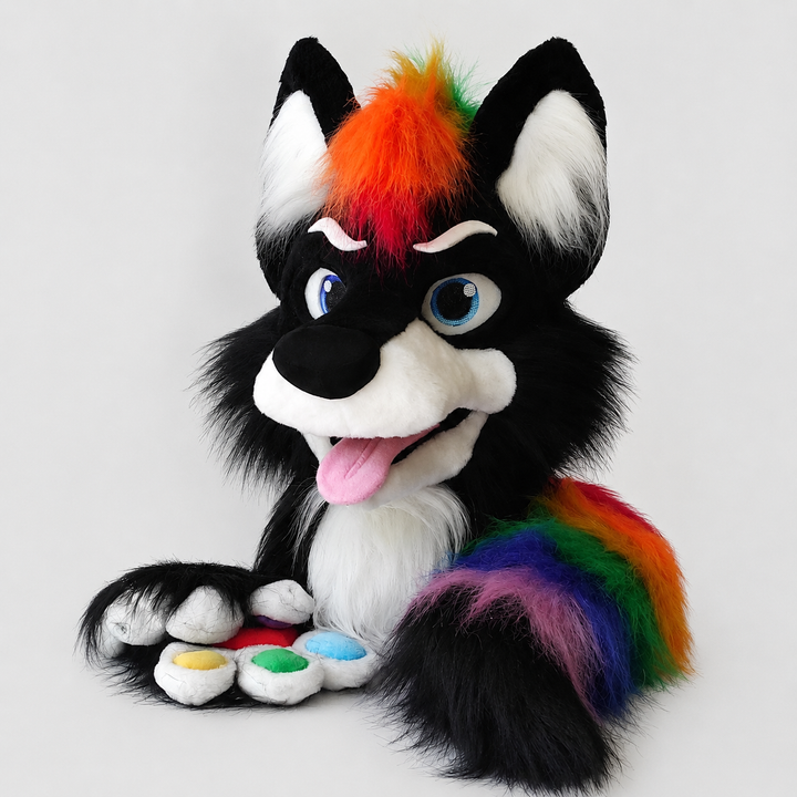 Premade Rainbow Wolf Fursuit Head, Hand Paws, Tail, Squeaky Nose - size XL Premade UA