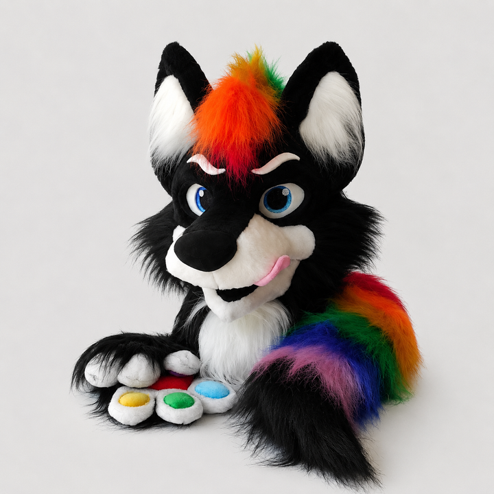 Premade Rainbow Wolf Fursuit Head, Hand Paws, Tail, Squeaky Nose - size XL Premade UA