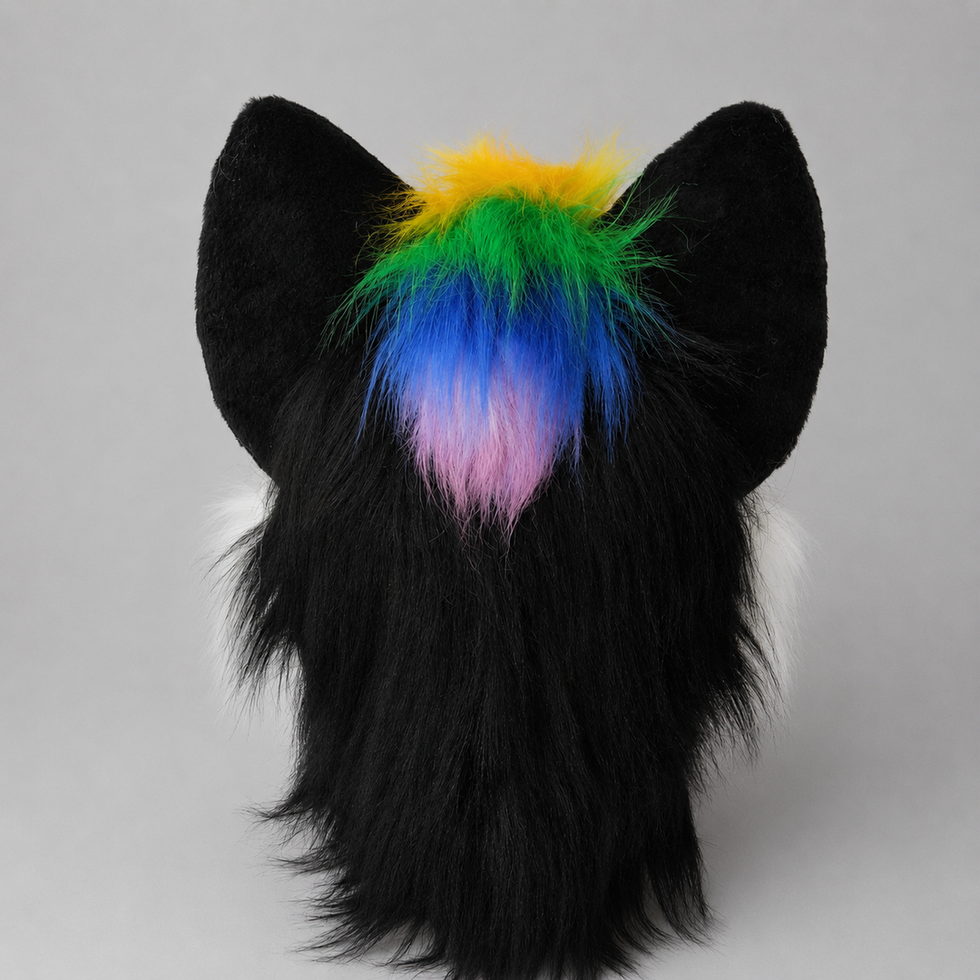 Rainbow wolf husky fursuit head, hand paws, tail - size XL Premade UA