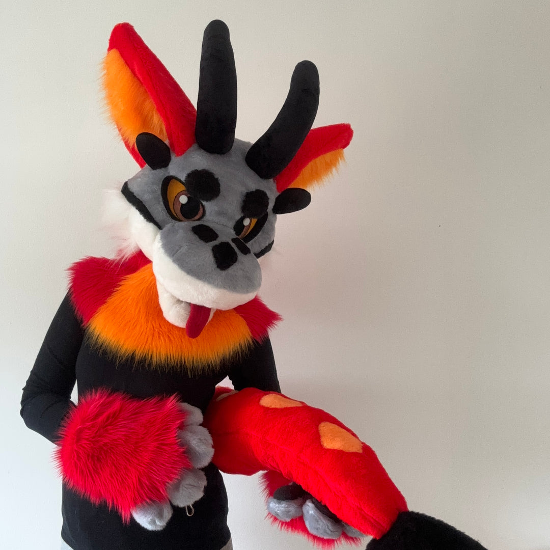 red orange toony dragon fursuit