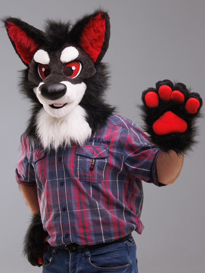 Premade silver wolf husky fursuit head, hand paws, tail for sale