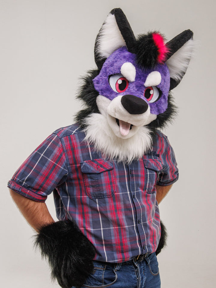 XL husky wolf fursuit head, hand paws and tail for sale