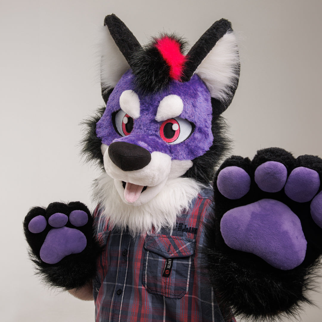 XL husky wolf fursuit head, hand paws and tail for sale