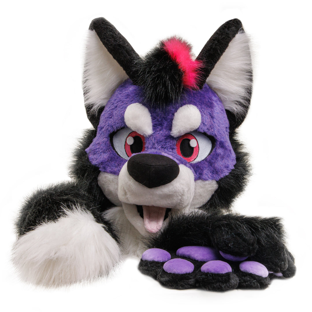 XL husky wolf fursuit head, hand paws and tail for sale