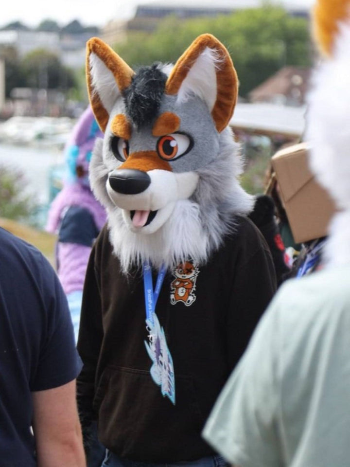 Grey brown wolf husky fursuit plus size - head, hand paws, tail for sale