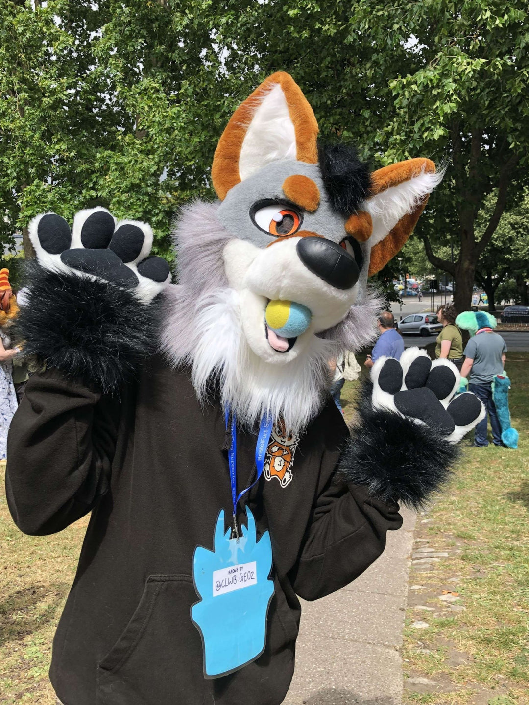 Grey brown wolf husky fursuit plus size - head, hand paws, tail for sale