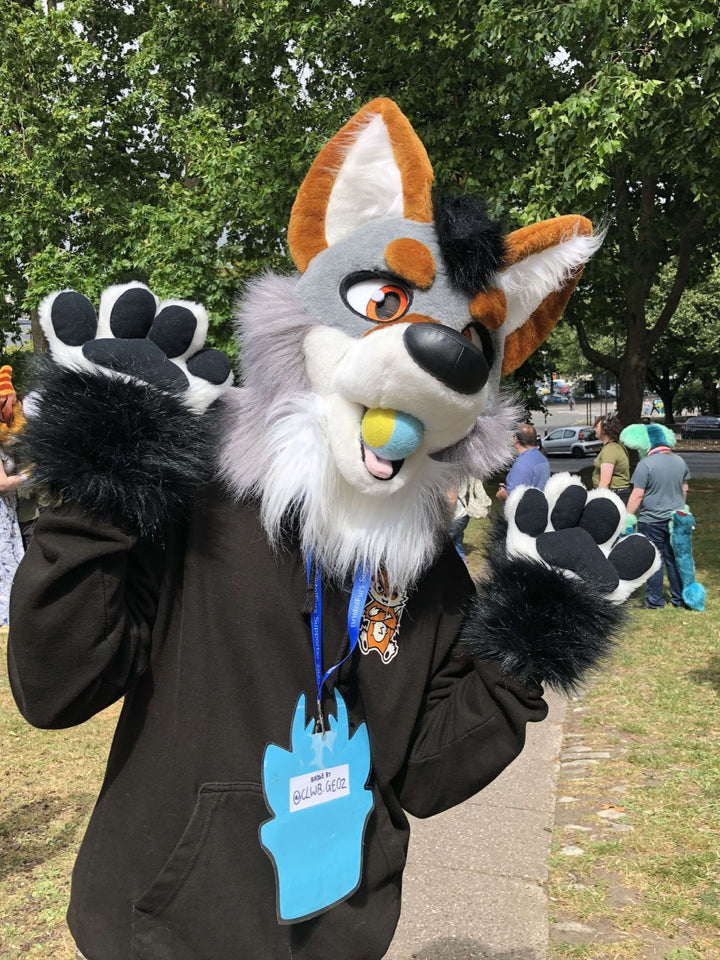 Grey brown wolf husky fursuit plus size - head, hand paws, tail for sale