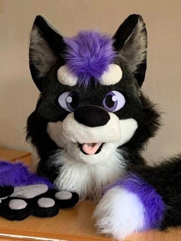 15%OFF OFFER Purple/Teal / Blue-gray wolf husky fursuit plus size - head, hand paws, tail for sale