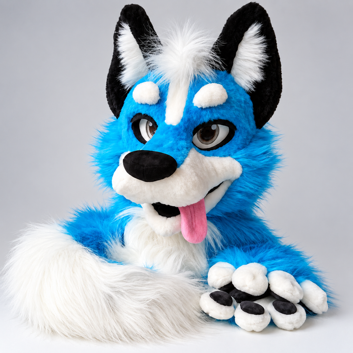 Blue husky fursuit head, hand paws, tail - size XL Premade UA