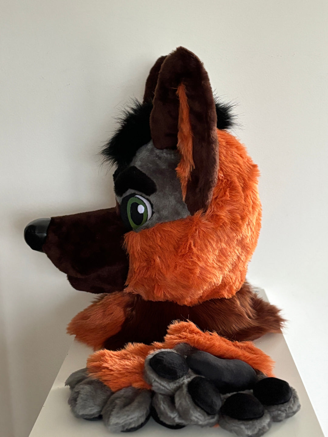 XL german shepherd dog fursuit head, hand paws and tail for sale