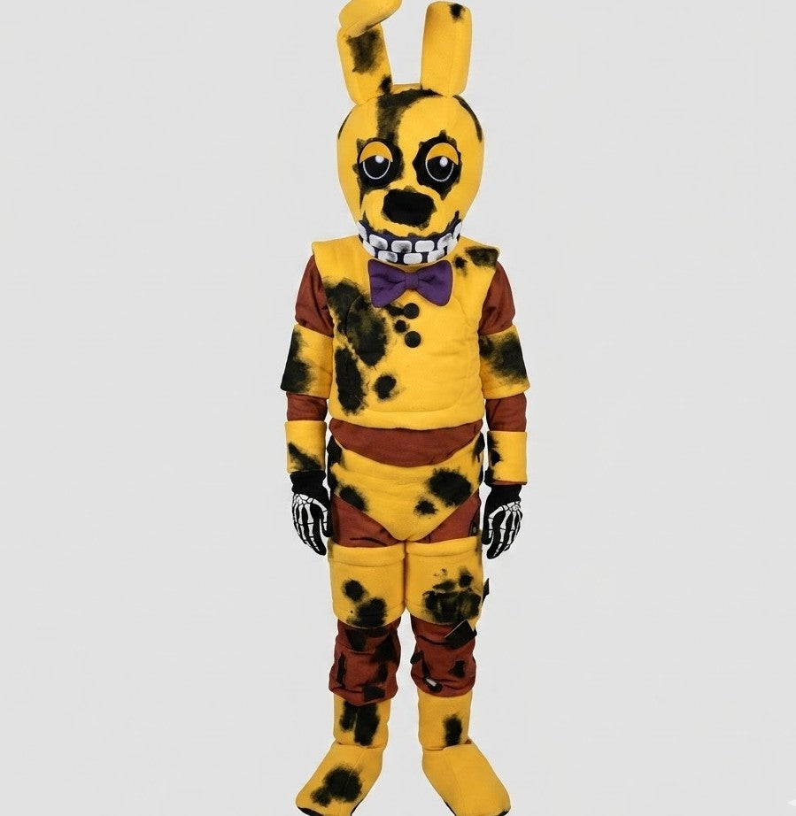 8 year old boy in yellow bunny FNAF Springtrap costume 