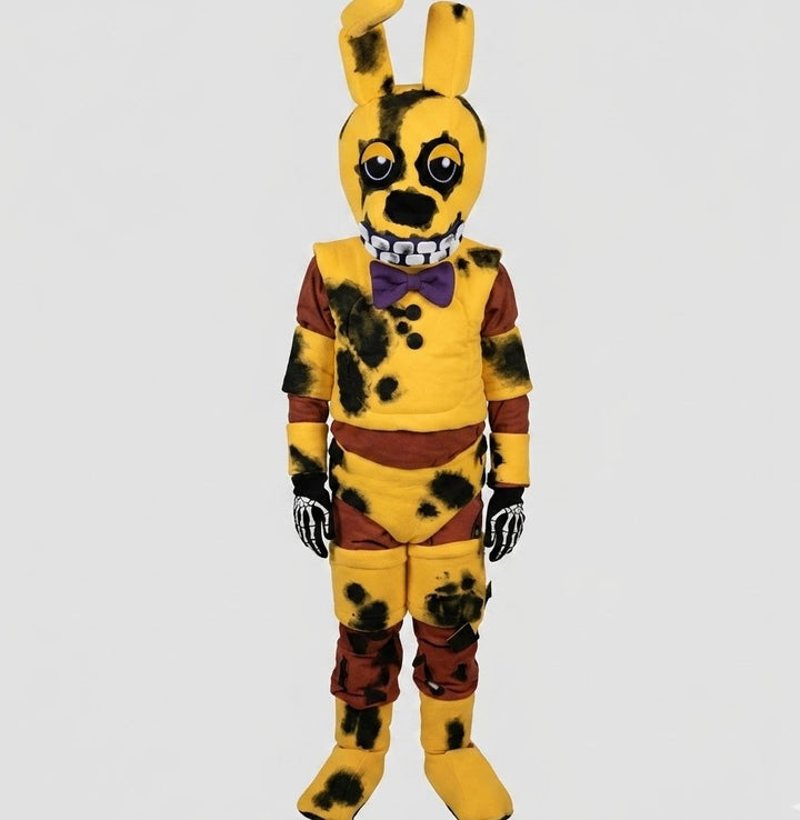 8 year old boy in yellow bunny FNAF Springtrap costume 