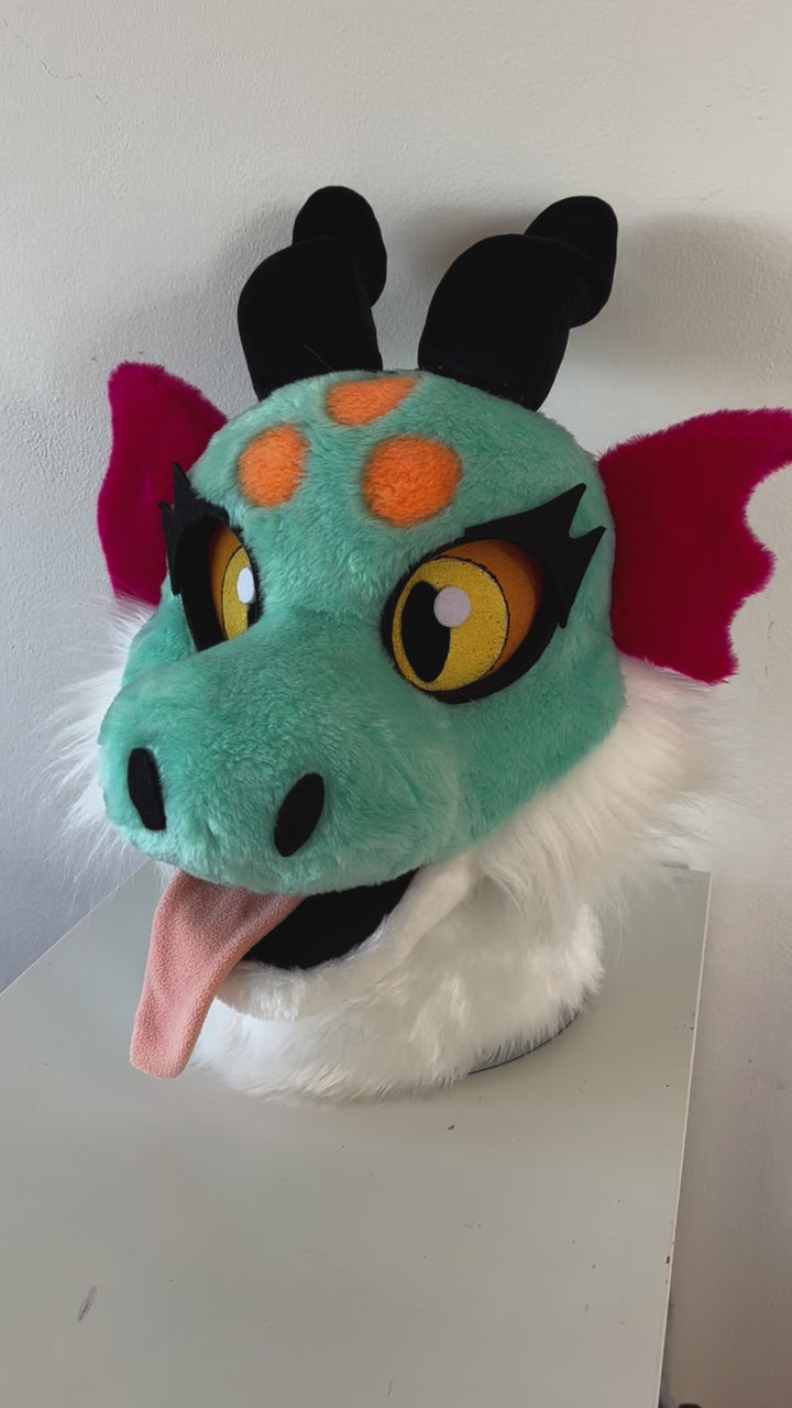 Kids dragon fursuit head and tail 4"4 (135cm)-5"7 (170cm), girls furry mask Oneandonlycostumes