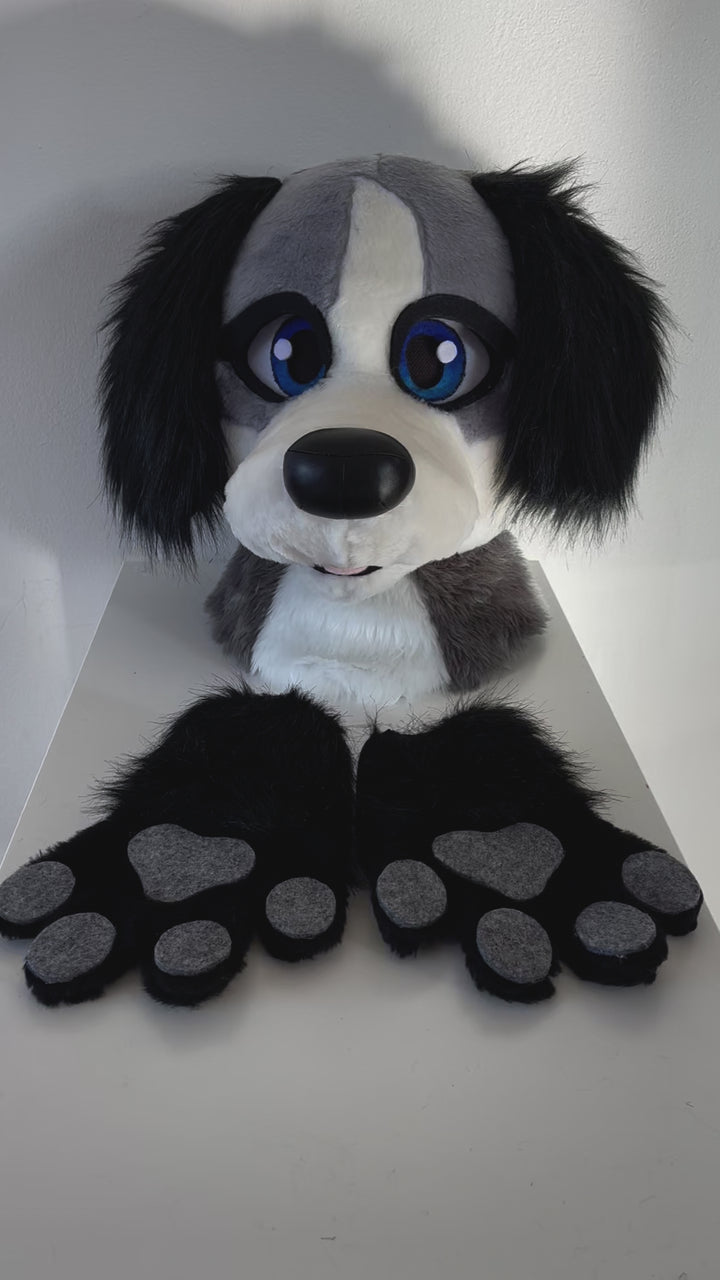 SALE 30% off! Gray dog fursuit head and hand paws