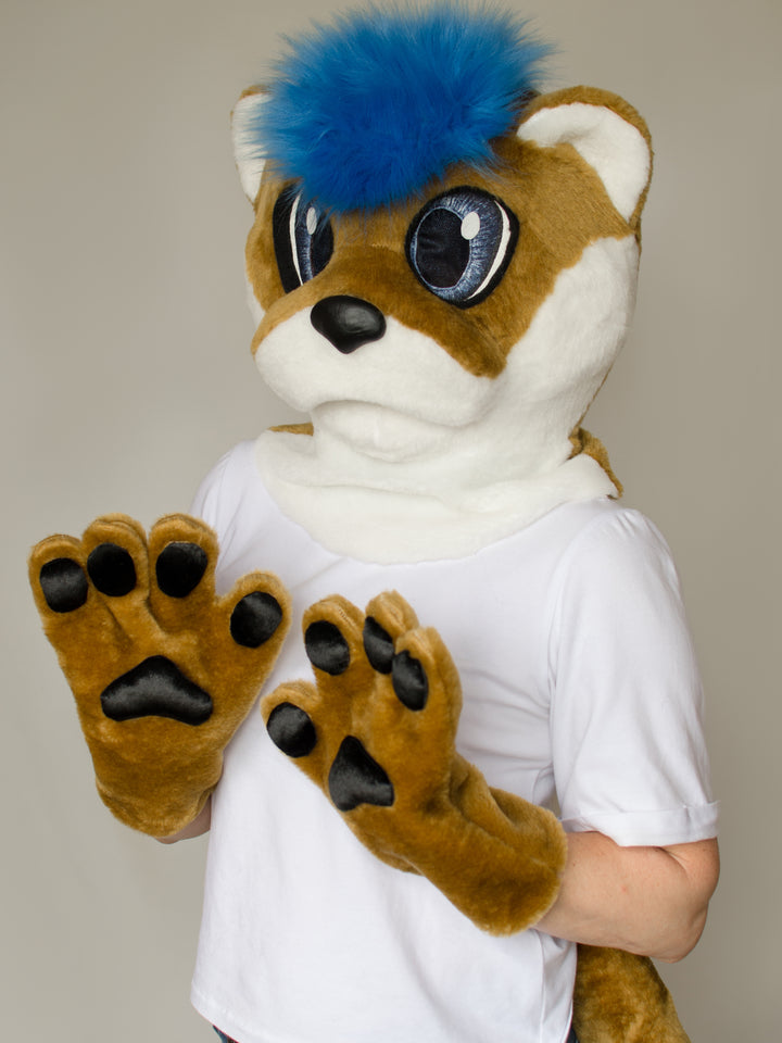 Otter fursuit head, hand paws, tail