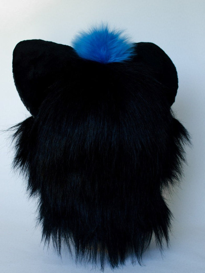 Black airbrushed wolf fursuit head and hand paws for sale, black wolf furry suit